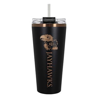 Kansas Jayhawks Black & Copper Tone 32 oz Big Slim Tumbler with Straw