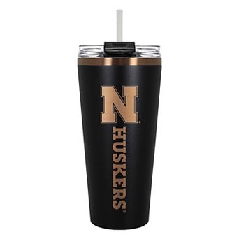 Nebraska Cornhuskers Black & Copper Tone 32 oz Big Slim Tumbler with Straw