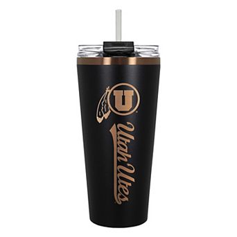 Utah Utes Black & Copper Tone 32 oz Big Slim Tumbler with Straw