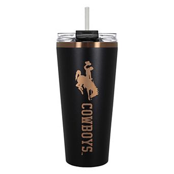Wyoming Cowboys Black & Copper Tone 32 oz Big Slim Tumbler with Straw