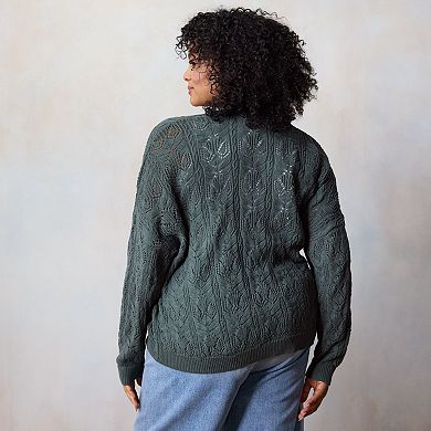 Plus Size LC Lauren Conrad Open Front Pointelle Stitch Cardigan