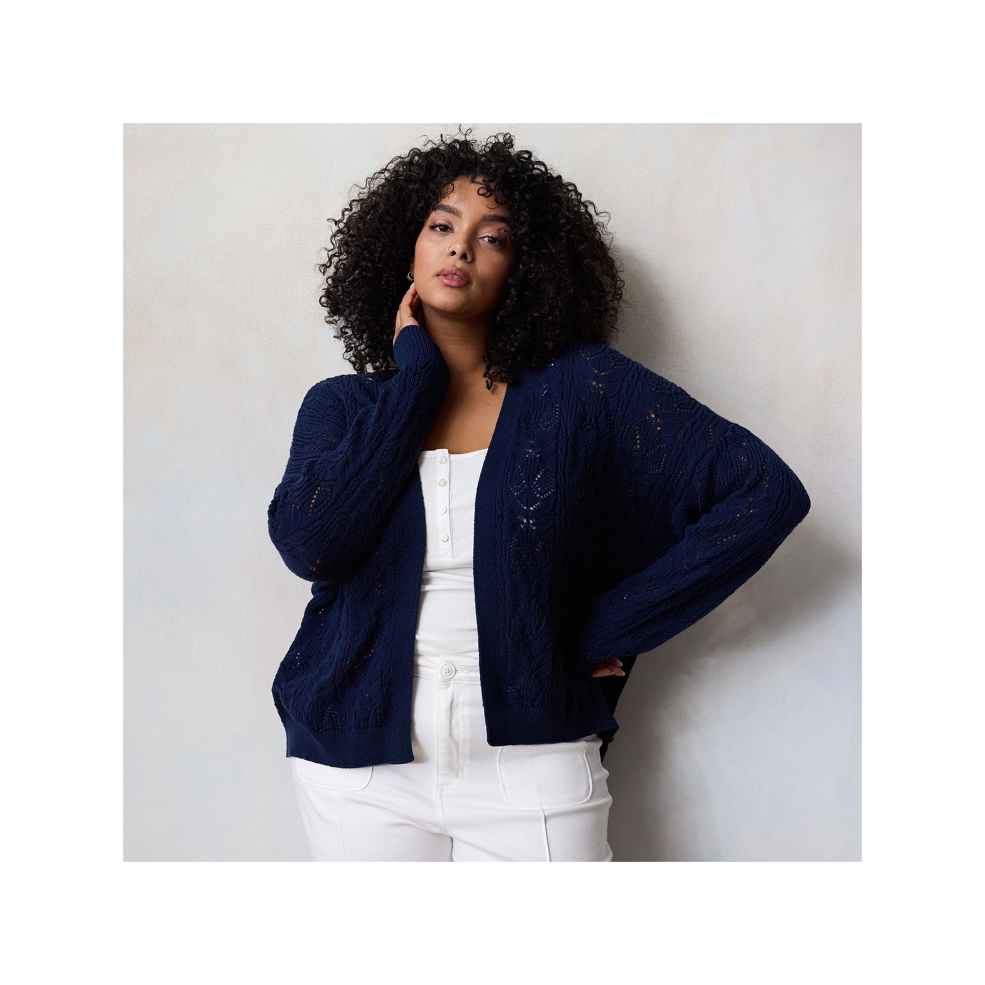 Plus Size LC Lauren Conrad Open Front Pointelle Stitch Cardigan, Womens, S