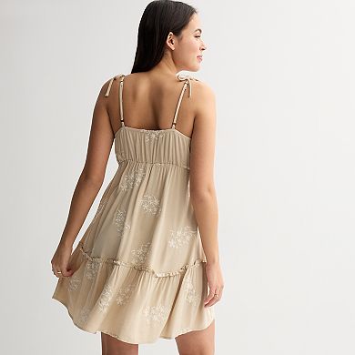 Juniors' Live To Be Spoiled Embroidered Babydoll Dress