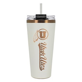 Utah Utes Creme & Copper Tone 32 oz Big Slim Tumbler with Straw