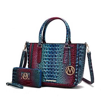 MKF Collection Bonnie Rainbow Faux Crocodile-embossed Women’s Satchel With Wallet by Mia K