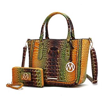 MKF Collection Bonnie Rainbow Faux Crocodile-embossed Women’s Satchel With Wallet by Mia K