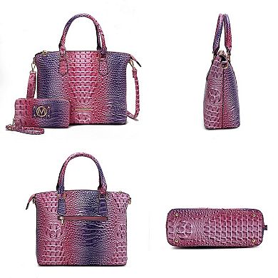 MKF Collection Frankie Rainbow Faux Crocodile-embossed Women’s Satchel Bag with Wallet by Mia K