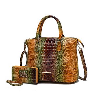 MKF Collection Frankie Rainbow Faux Crocodile-embossed Women’s Satchel Bag with Wallet by Mia K