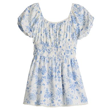 Girls 7-16 eyeshadow Puff Sleeve Smocked Waist Romper
