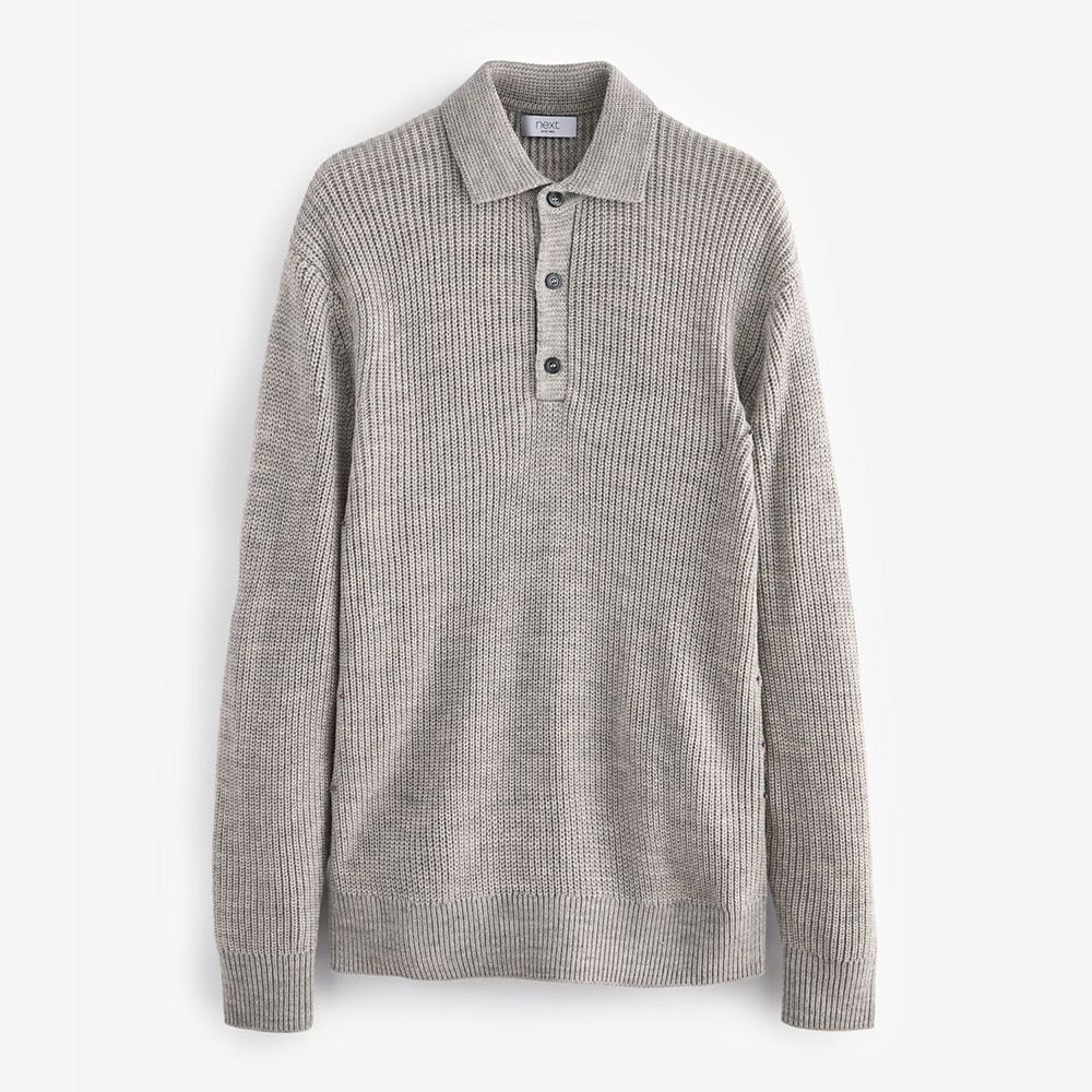 Men Short Sleeve Wool Polo Knit