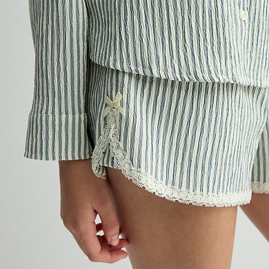Girls 7-16 eyeshadow 2-Piece Long Sleeve Button-Up Top & Shorts Set