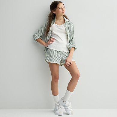 Girls 7-16 eyeshadow 2-Piece Long Sleeve Button-Up Top & Shorts Set