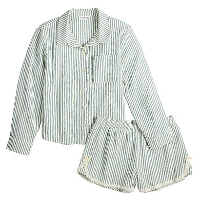 Girls 7-16 eyeshadow 2-Piece Long Sleeve Button-Up Top & Shorts Set