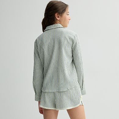 Girls 7-16 eyeshadow 2-Piece Long Sleeve Button-Up Top & Shorts Set