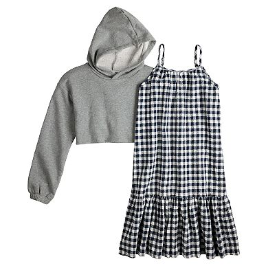 Girls 7-16 Mini Society 2 Piece Cropped Hoodie & Dress Set