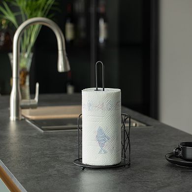 Freestanding Black Iron Towel Paper Holder Stand Roll Dispenser With Frame For Kitchen