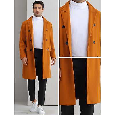 Long Trench Coat for Men's Double Breasted Notched Collar Warm