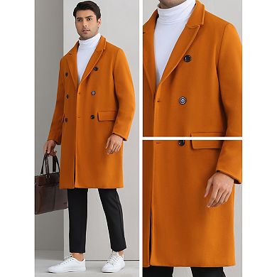 Long Trench Coat for Men's Double Breasted Notched Collar Warm Winter Overcoat with Pockets