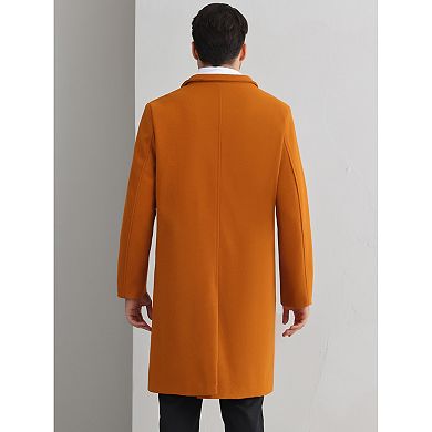 Long Trench Coat for Men's Double Breasted Notched Collar Warm Winter Overcoat with Pockets