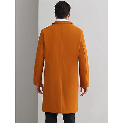 Long Trench Coat for Men's Double Breasted Notched Collar Warm