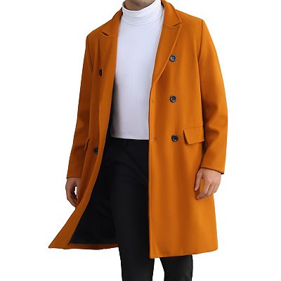 Long Trench Coat for Men s Double Breasted Notched Collar Warm Winter Overcoat with Pockets