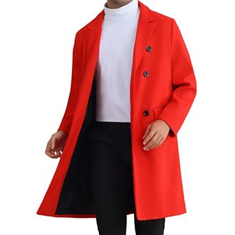 Long Trench Coat for Men's Double Breasted Notched Collar Warm Winter Overcoat with Pockets
