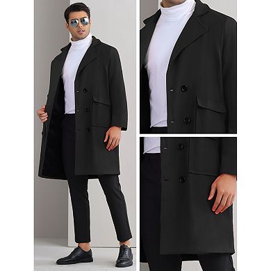 Winter Coats for Men's Notched Collar Double Breasted Long Trench Coat