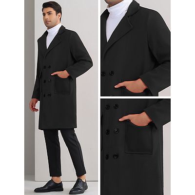 Winter Coats for Men's Notched Collar Double Breasted Long Trench Coat