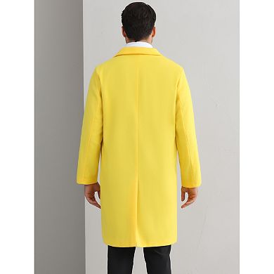 Winter Coats for Men's Notched Collar Double Breasted Long Trench Coat