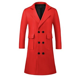 Winter Coats for Men's Notched Collar Double Breasted Long Trench Coat