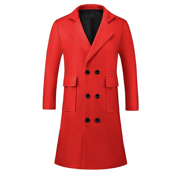 Winter Coats for Men's Notched Collar Double Breasted Long Trench Coat