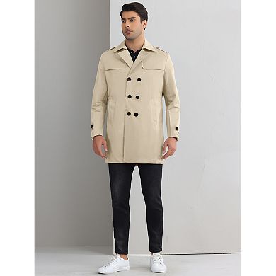 Belted Trench Coat for Men's Notch Lapel Double Breasted Windbreaker Jacket Casual Overcoat