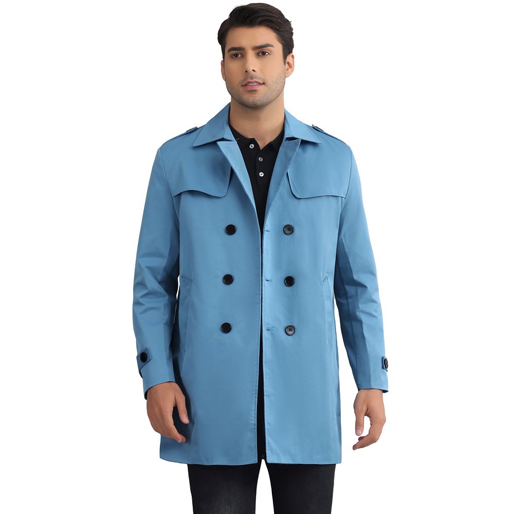Belted Trench Coat for Men's Notch Lapel Double Breasted