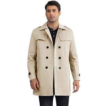 Belted Trench Coat for Men's Notch Lapel Double Breasted Windbreaker Jacket Casual Overcoat