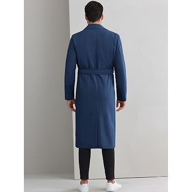 Classic Trench Coat for Men's Double Breasted Long Winter Overcoat with Belt