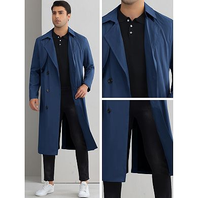 Classic Trench Coat for Men's Double Breasted Long Winter Overcoat with Belt