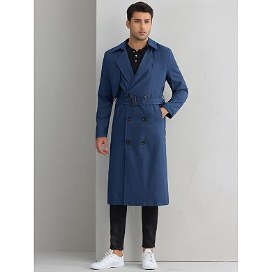 Classic Trench Coat for Men's Double Breasted Long Winter Overcoat with Belt