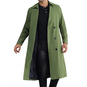 Classic Trench Coat for Men's Double Breasted Long Winter Overcoat with Belt