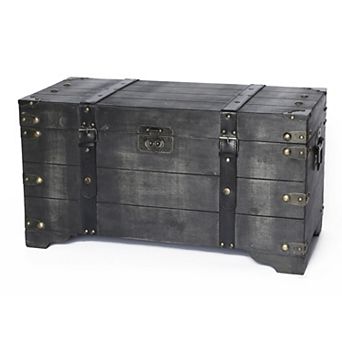 Distressed Black Medium Wooden Storage Trunk