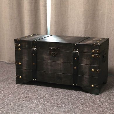 Distressed Black Medium Wooden Storage Trunk