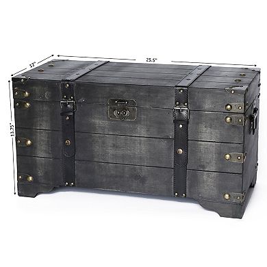 Distressed Black Medium Wooden Storage Trunk