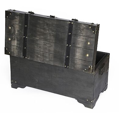 Distressed Black Medium Wooden Storage Trunk