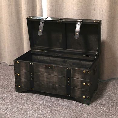 Distressed Black Medium Wooden Storage Trunk