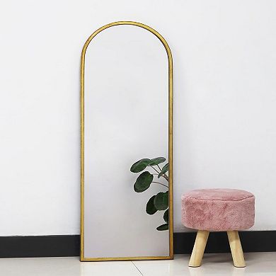 Parisloft Arched Metal Wall Mirror for Bedroom, Living Room, Antique Gold, 47.625" H
