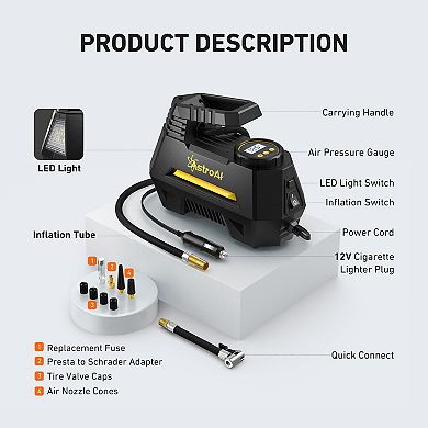 AstroAI Tire Inflator 12v Dc 100psi Portable Air Compressor For Car Bike Inflatables