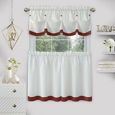 Kate Aurora Country Living Farmhouse 3 Pc Solid Cafe Kitchen Curtain Tier and Tucked Valance Set