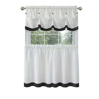 Kate Aurora Country Living Farmhouse 3 pc Solid Cafe Kitchen Curtain Tier and Tucked Valance Set