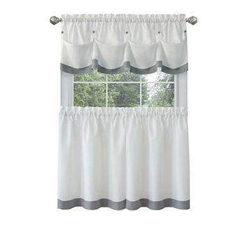 Kate Aurora Country Living Farmhouse 3 pc Solid Cafe Kitchen Curtain Tier and Tucked Valance Set