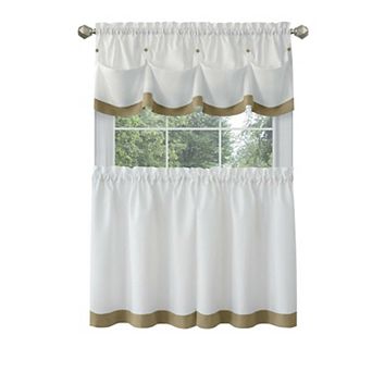 Kate Aurora Country Living Farmhouse 3 pc Solid Cafe Kitchen Curtain Tier and Tucked Valance Set