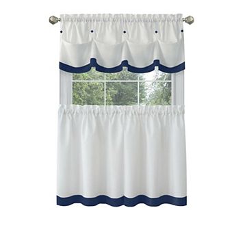 Kate Aurora Country Living Farmhouse 3 pc Solid Cafe Kitchen Curtain Tier and Tucked Valance Set